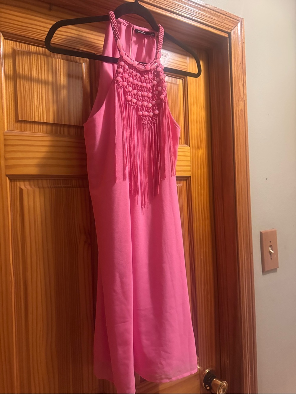 Boston Proper Hot Pink Fringe Halter Mini Dress